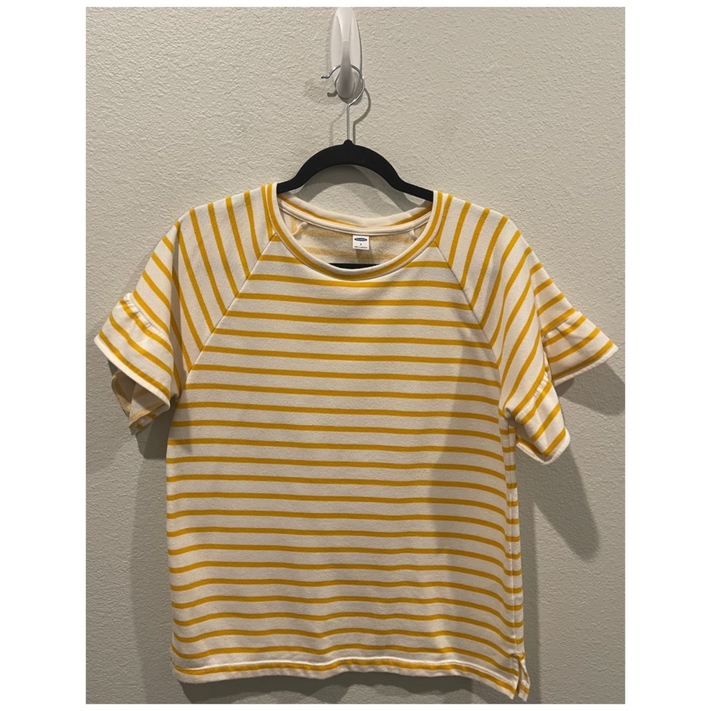 OLD NAVY White And Yellow Butterfly Short Sleeve Top